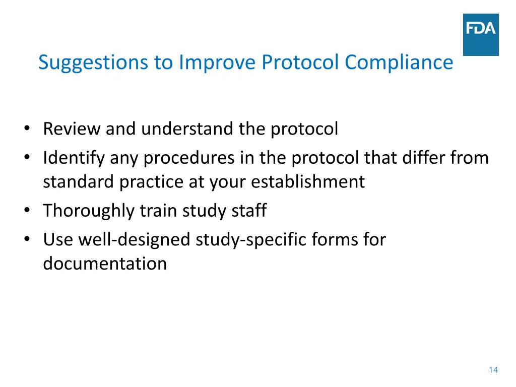 suggestions to improve protocol compliance