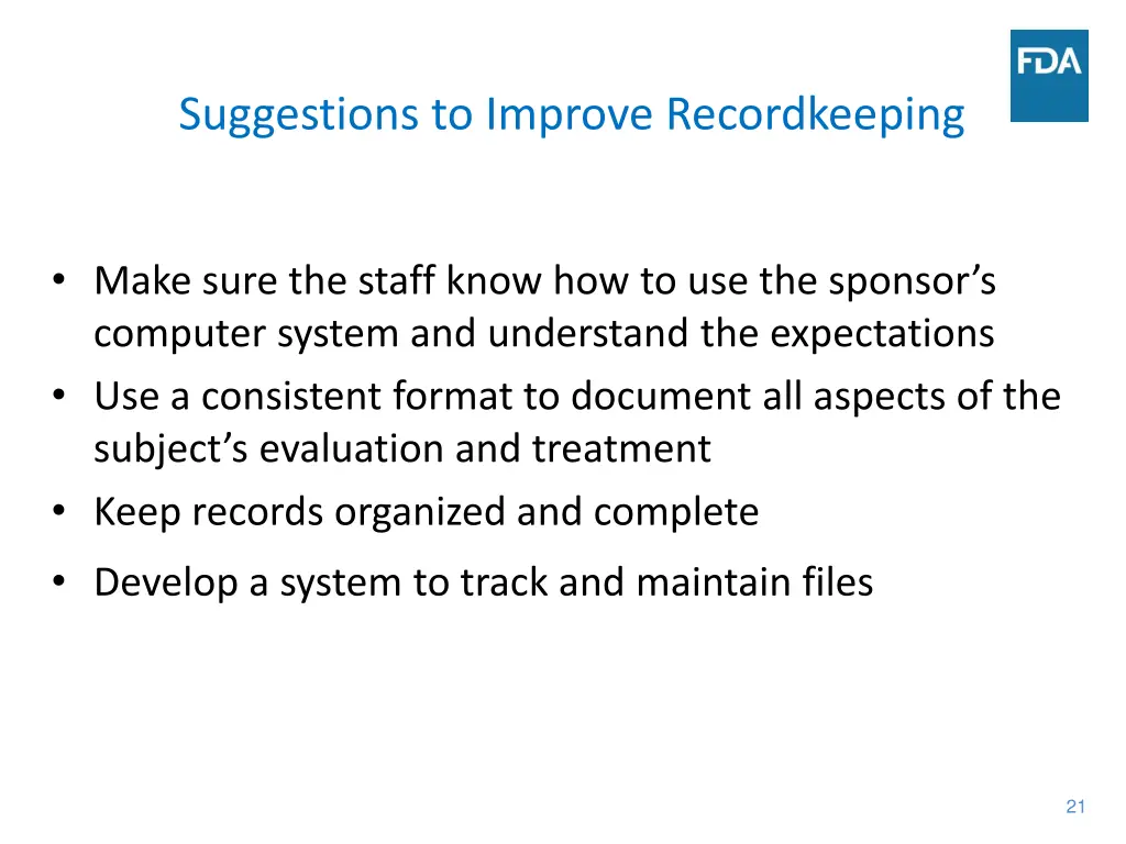suggestions to improve recordkeeping