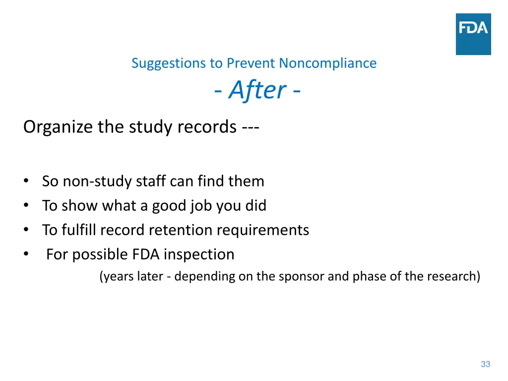 suggestions to prevent noncompliance after
