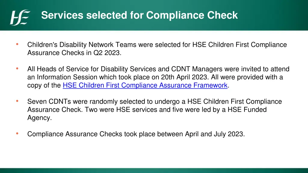 services selected for compliance check