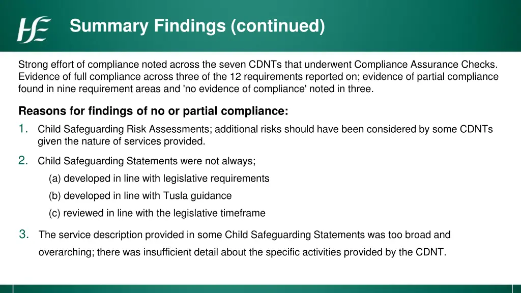 summary findings continued