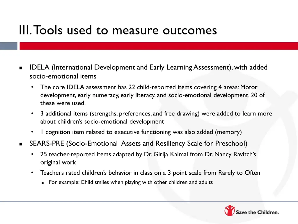 iii tools used to measure outcomes