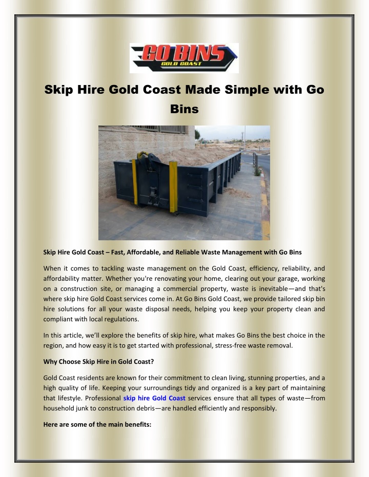 skip hire gold coast made simple with go bins