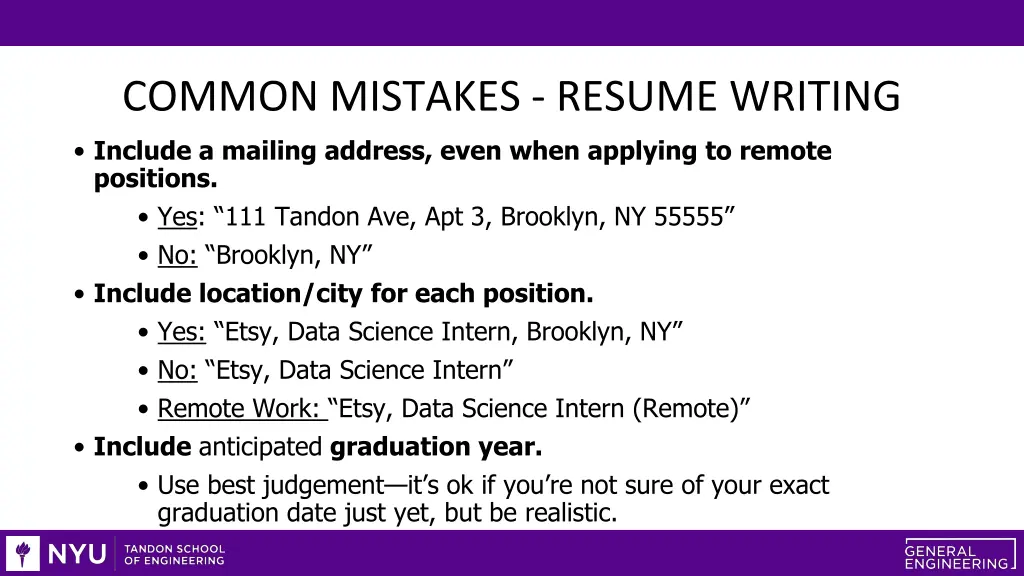 common mistakes resume writing include a mailing