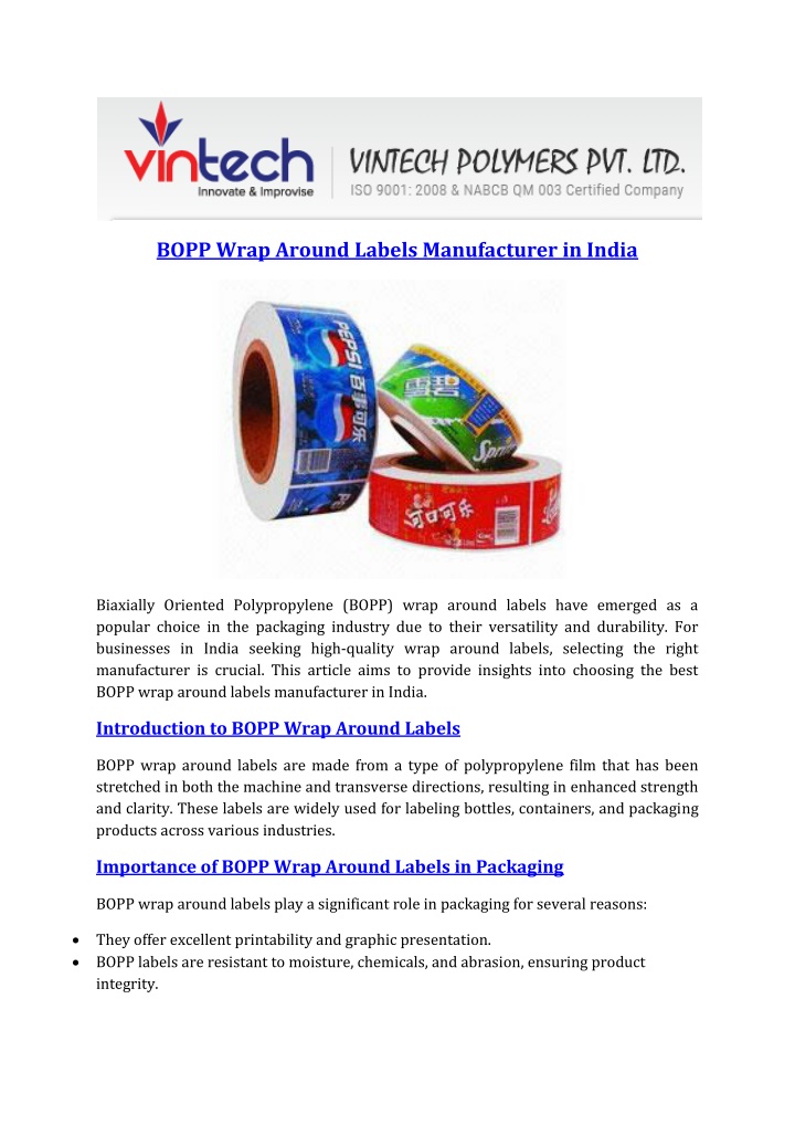 bopp wrap around labels manufacturer in india