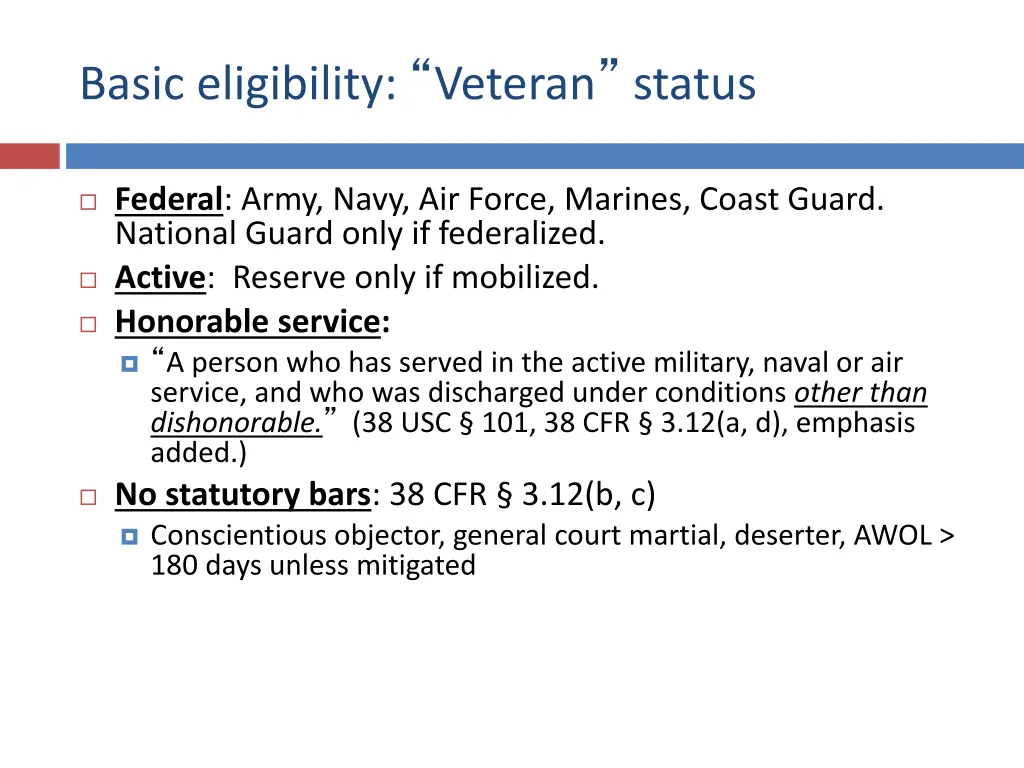 basic eligibility veteran status