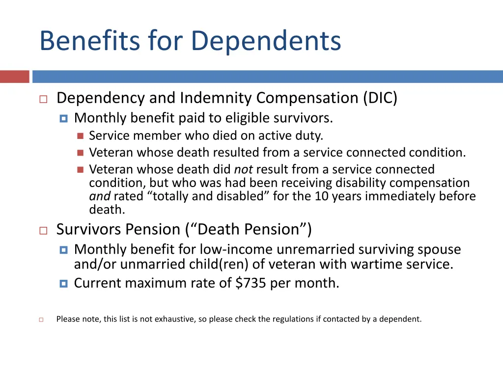 benefits for dependents
