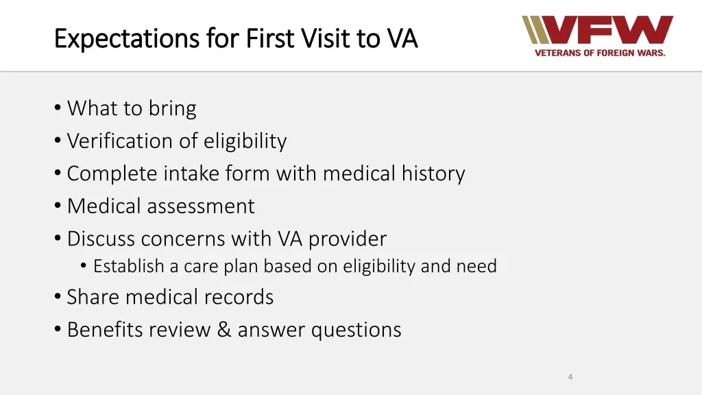 expectations for first visit to va expectations