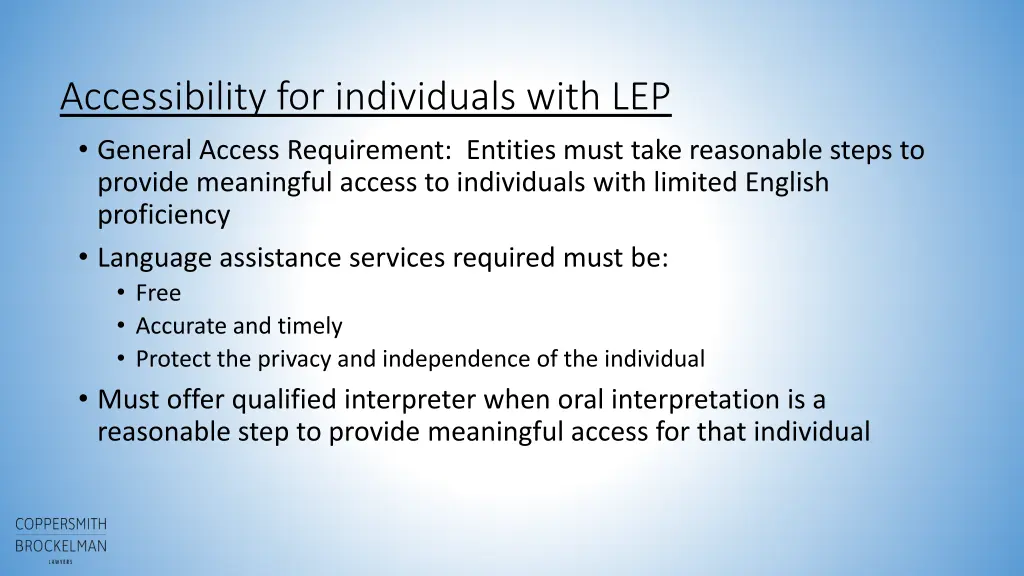 accessibility for individuals with lep general