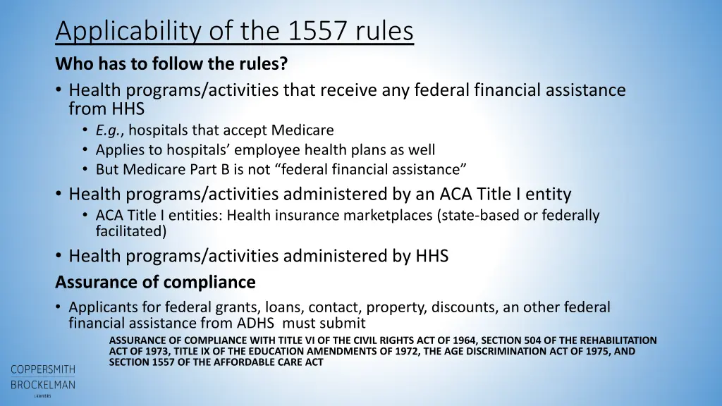 applicability of the 1557 rules who has to follow