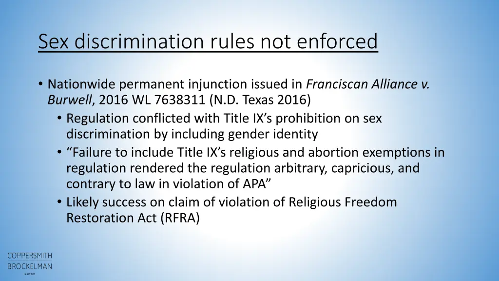 sex discrimination rules not enforced