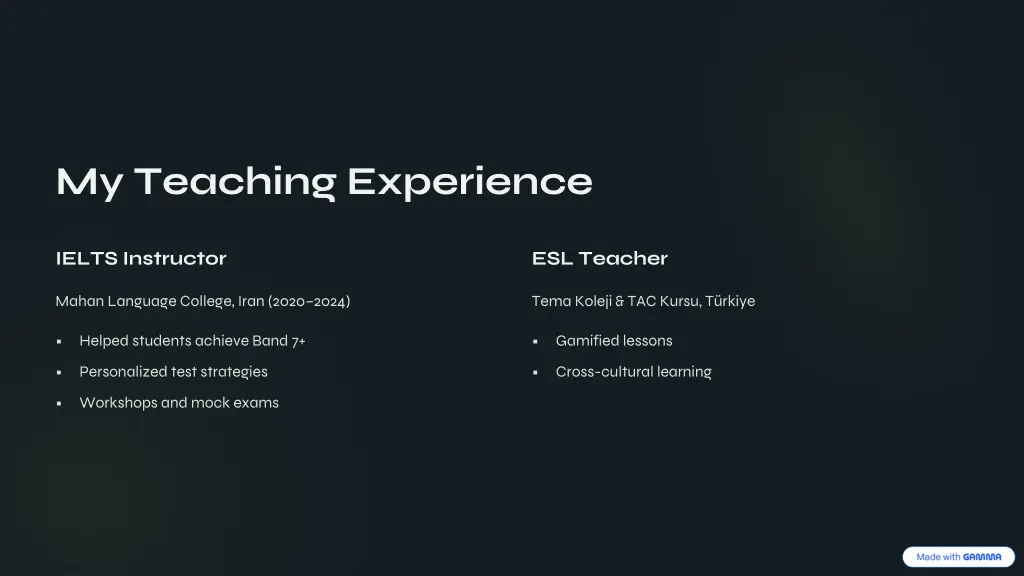 my teaching experience