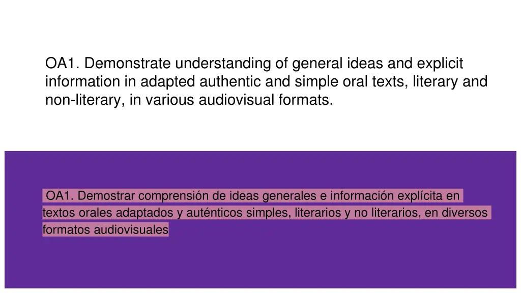 oa1 demonstrate understanding of general ideas