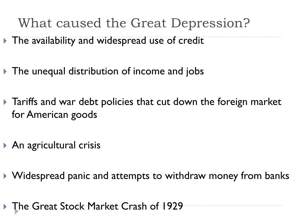 what caused the great depression the availability