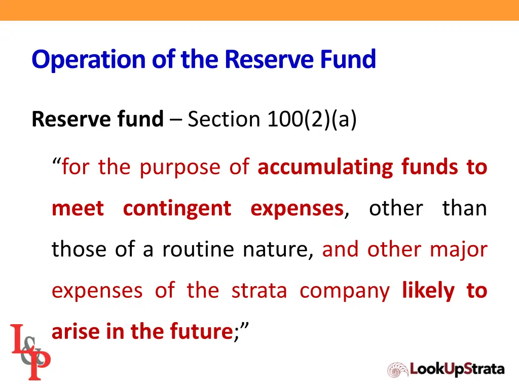 operation of the reserve fund