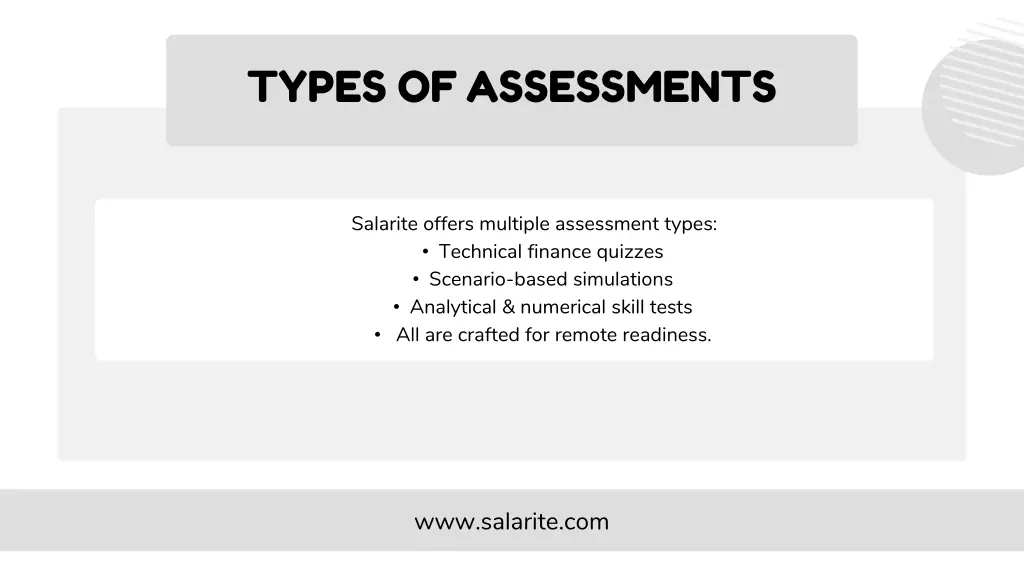 types of assessments