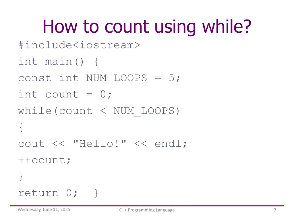 how to count using while include iostream