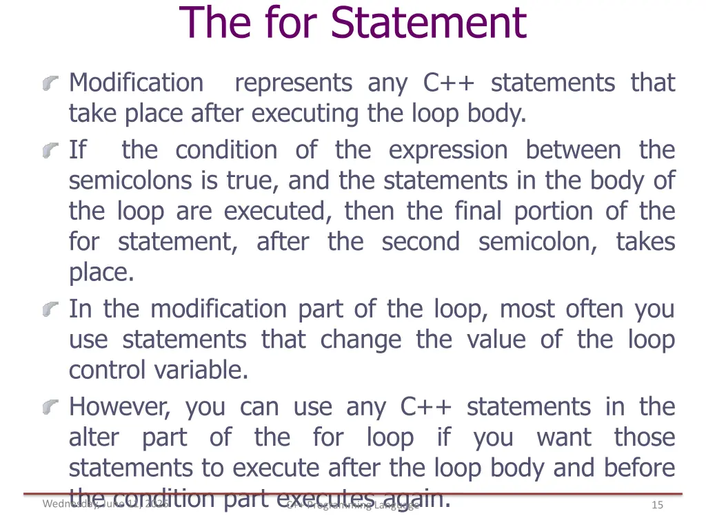 the for statement 1