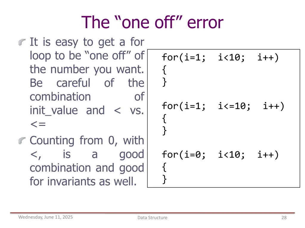 the one off error it is easy to get a for loop