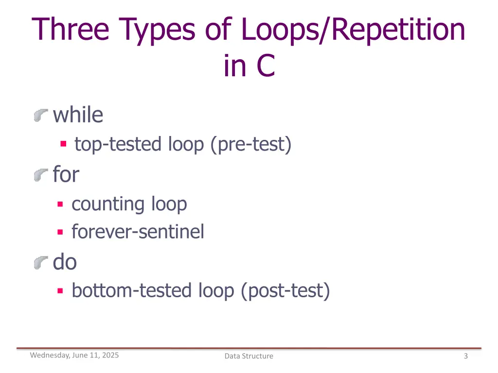 three types of loops repetition in c