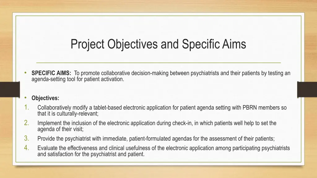 project objectives and specific aims