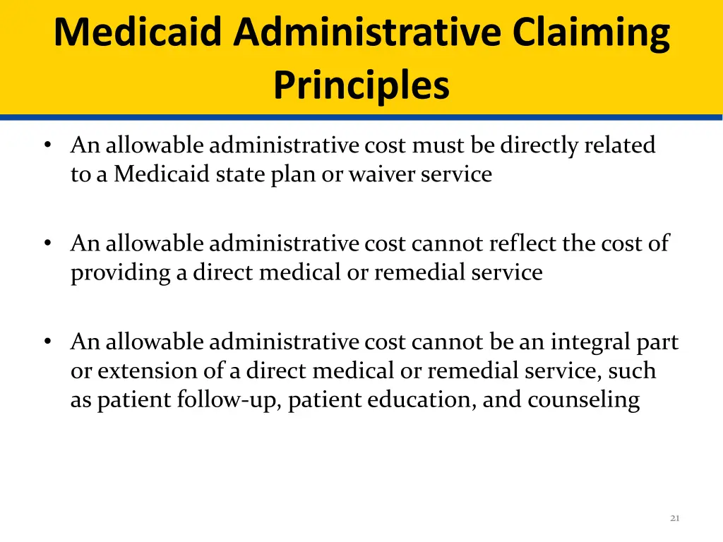 medicaid administrative claiming principles 1
