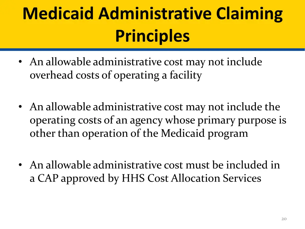 medicaid administrative claiming principles