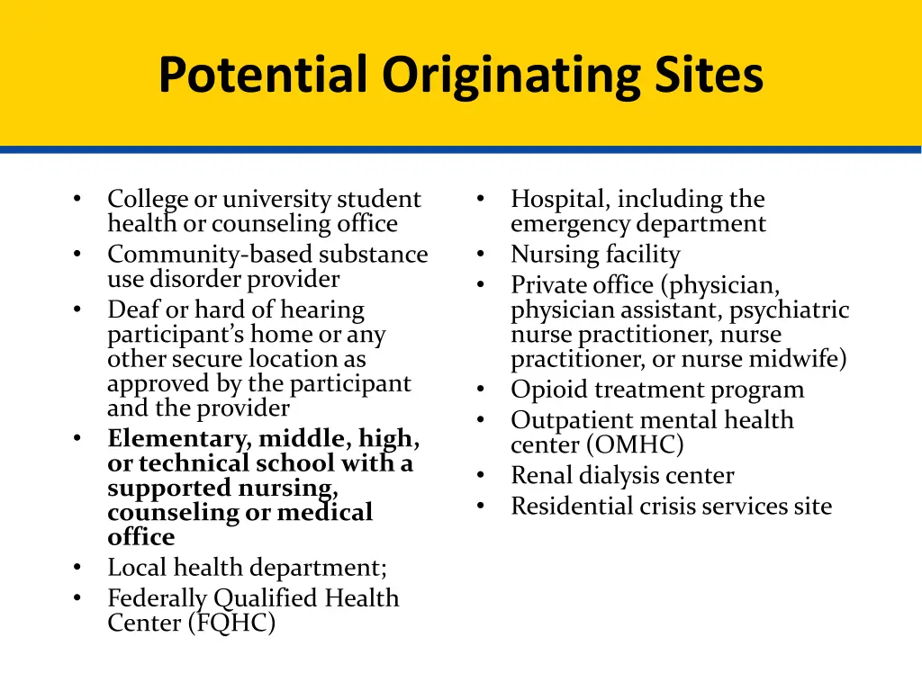 potential originating sites