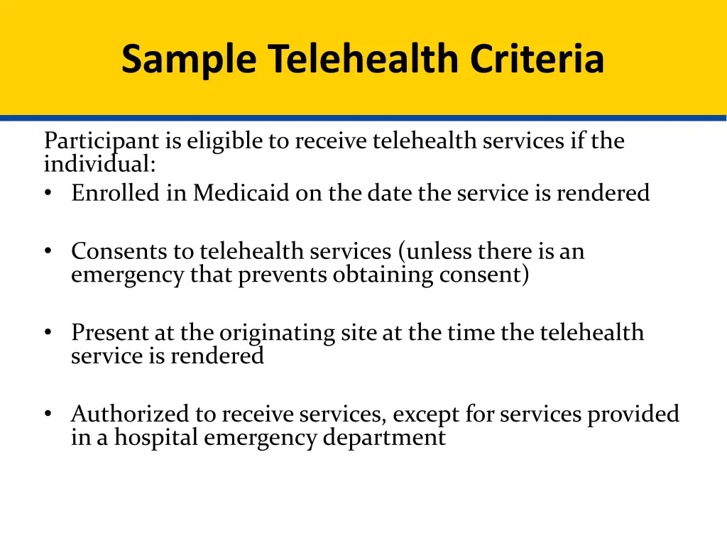sample telehealth criteria