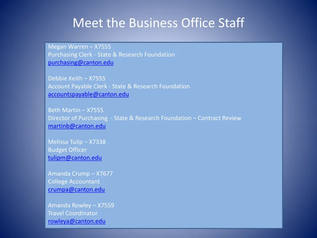 meet the business office staff