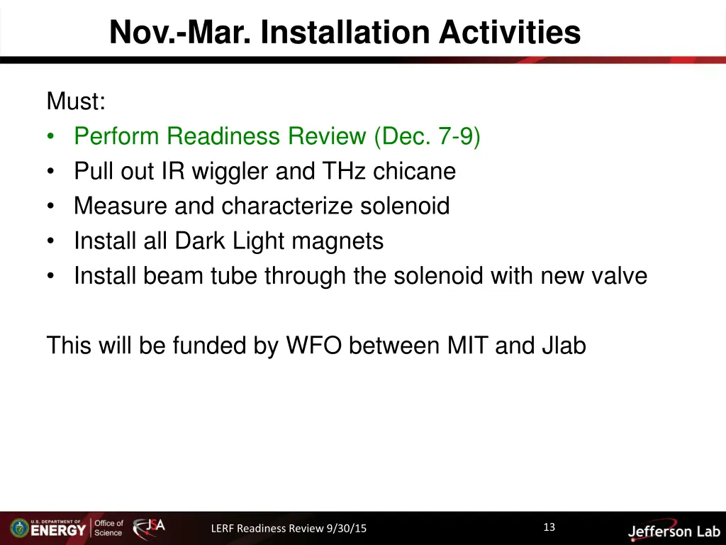 nov mar installation activities