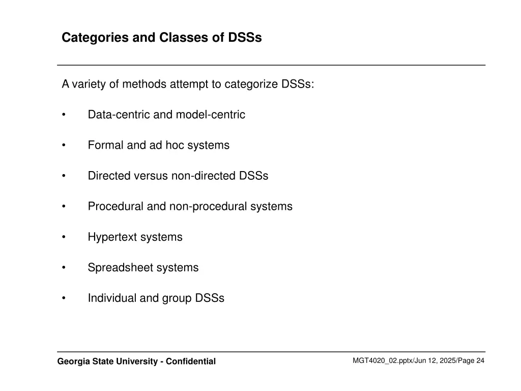 categories and classes of dsss