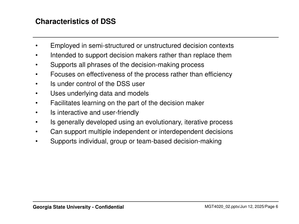 characteristics of dss