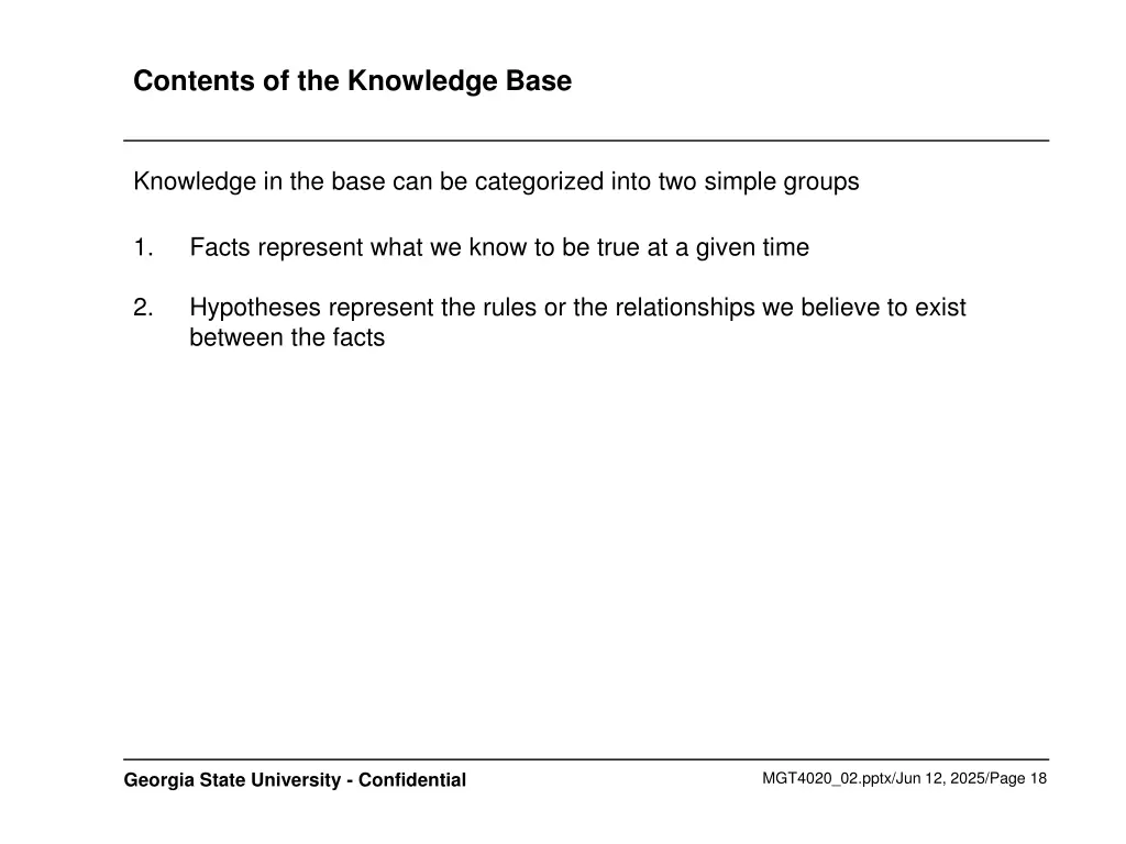 contents of the knowledge base