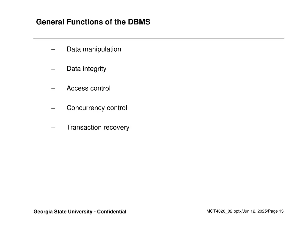 general functions of the dbms