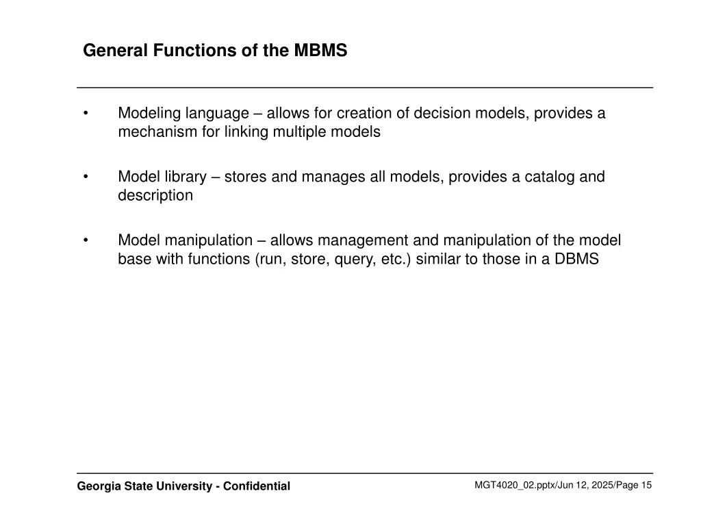general functions of the mbms