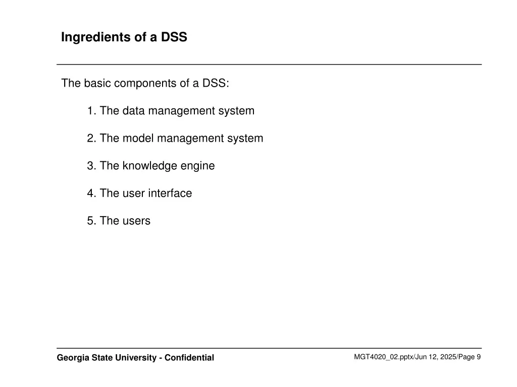 ingredients of a dss