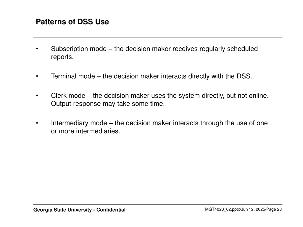 patterns of dss use
