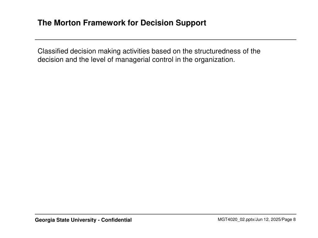the morton framework for decision support