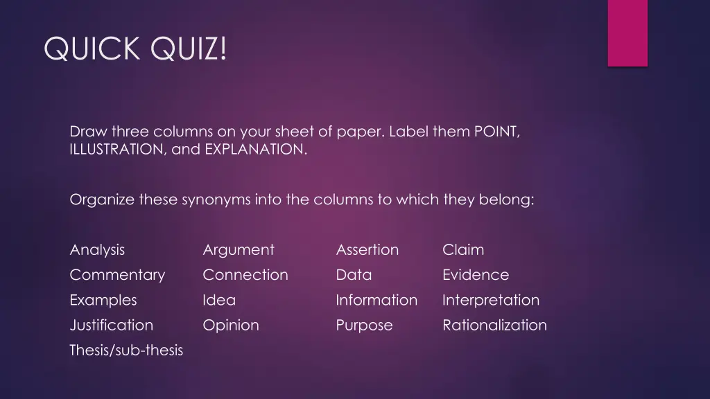 quick quiz
