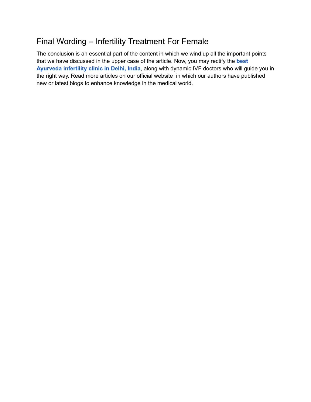 final wording infertility treatment for female