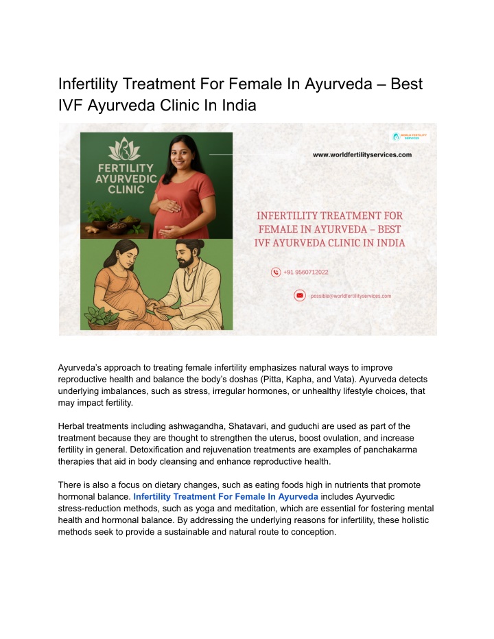 infertility treatment for female in ayurveda best