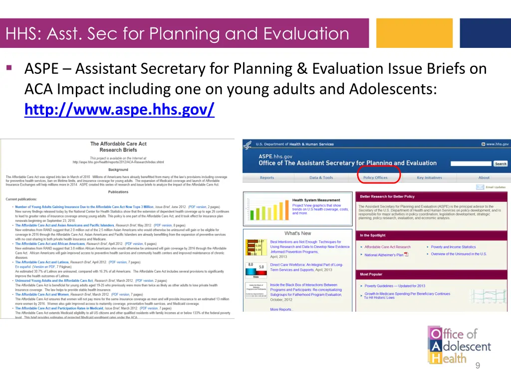 hhs asst sec for planning and evaluation
