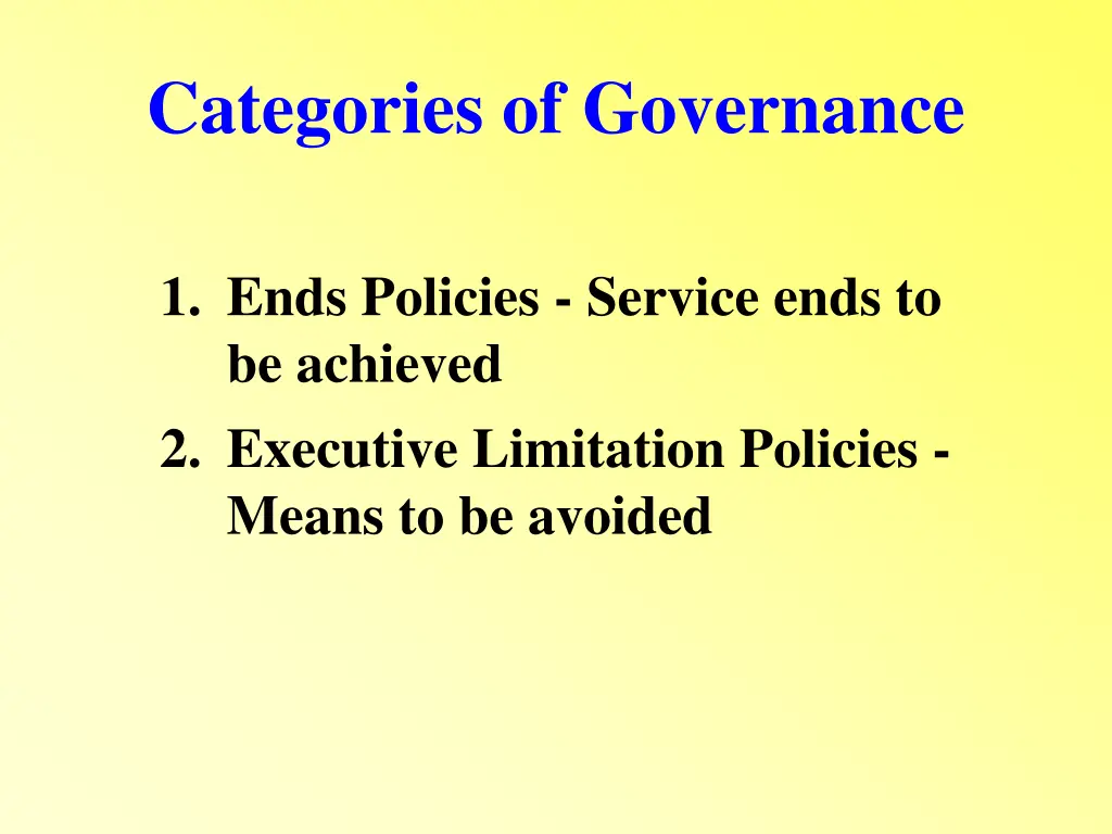 categories of governance