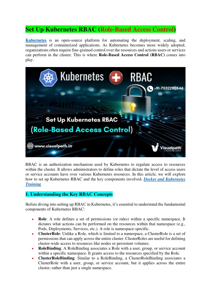 set up kubernetes rbac role based access control