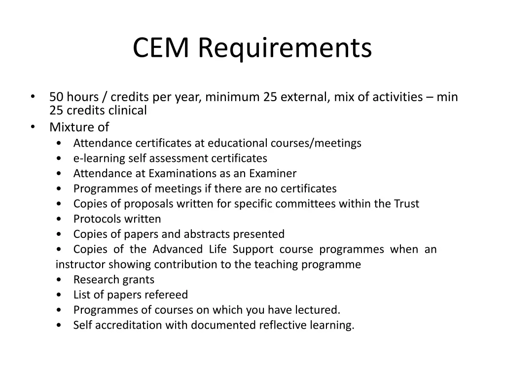 cem requirements