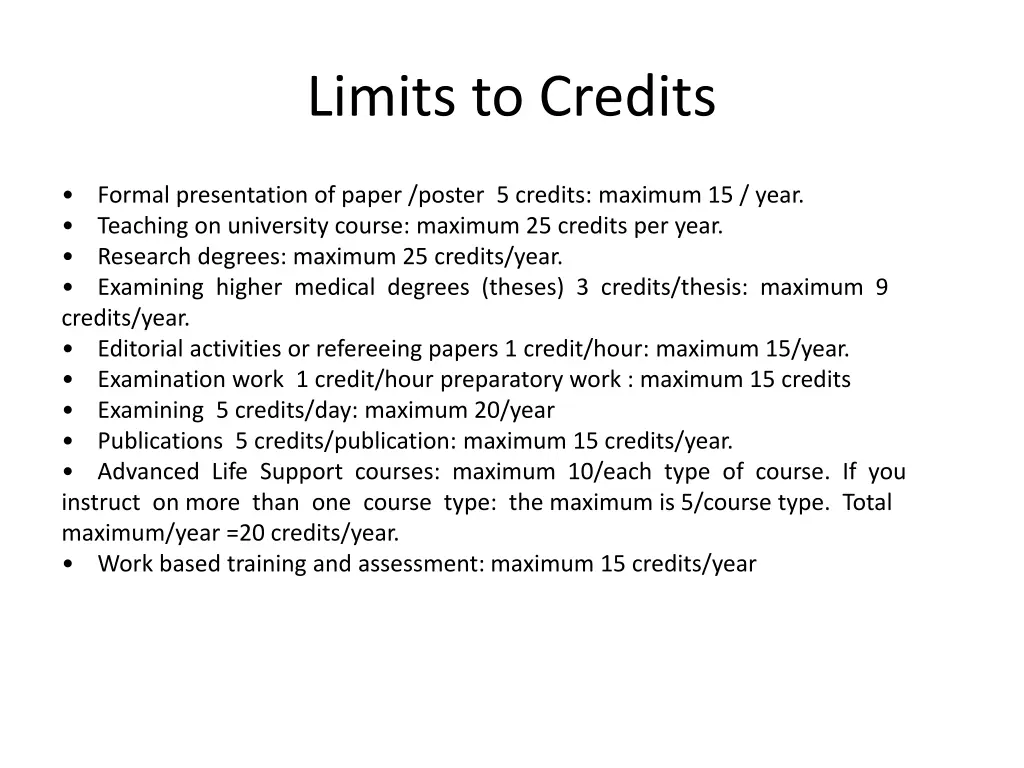limits to credits