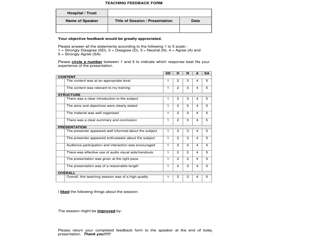 teaching feedback form