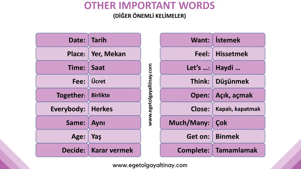 other important words d er neml kel meler