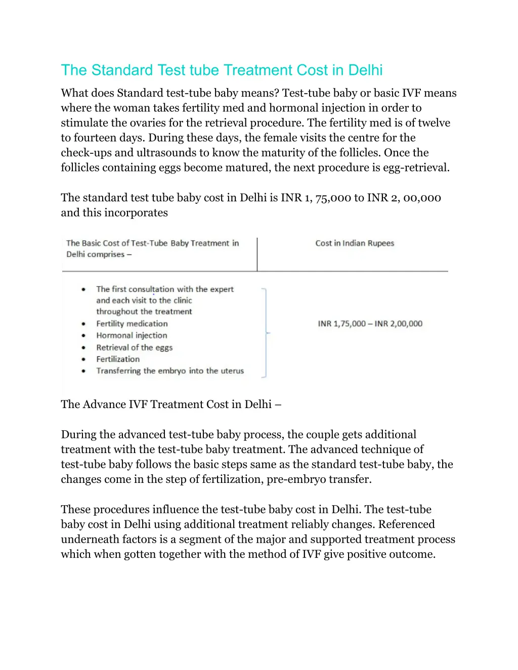 the standard test tube treatment cost in delhi